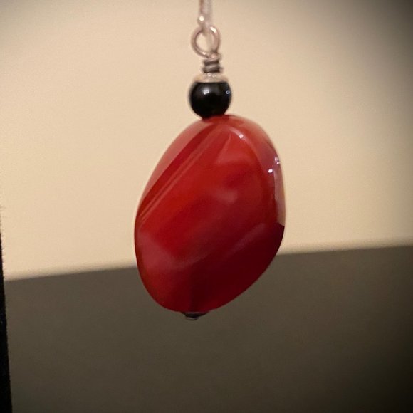 Beautiful Carnelian Dangle Earrings with Silver Posts, 1" - Picture 3 of 6